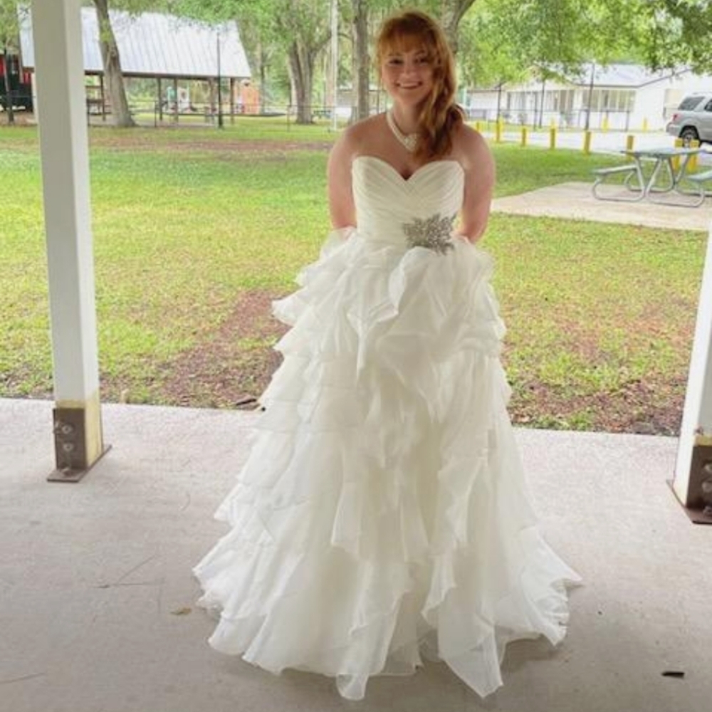 I am selling my wedding gown. It is size 12, white, David's Bridal.